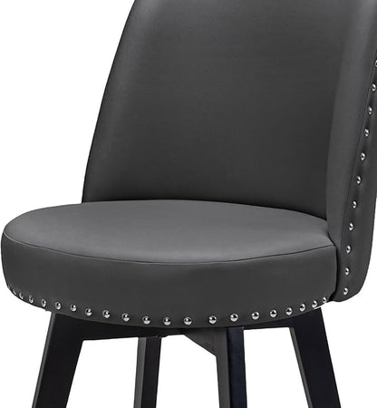 MINCETA Bar Stool, PU Leather Barstool, 26 Inch Upholstered Counter Stool with High Back and Footrest, Swivel Counter Height Barstool for Kitchen Island Home Bar Dark Gray
