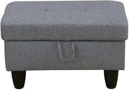 Ottoman Storage Ottoman Bench Linen Footrest Footstool with Hinged Lid for Living Room, Bedroom, Entryway, Black Grey-1, 28.5"X19"X17.5"