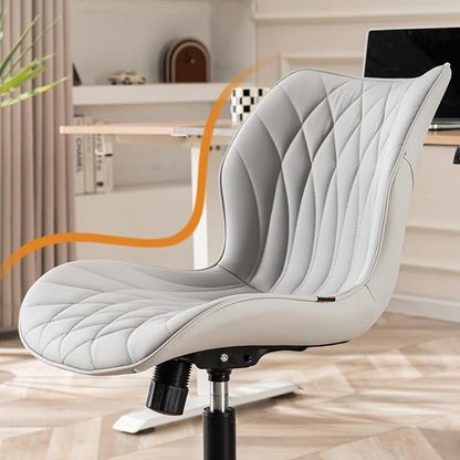 YOUNUOKE Armless Desk Chair Comfy Office Chair with Wheels Home Ergonomic Task Chair Adjustable Computer Chairs Modern Faux Leather Swivel Chair Upholstered Makeup Vanity Chair with Back(Gray)