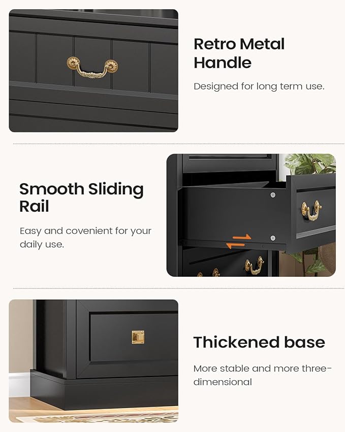 AOGLLATI Farmhouse 5 Drawers Dresser for Bedroom, 48” Tall Wood Rustic Chest of Drawers with Natural Texture, Vintage Design, Black Storage Dresser for Bedroom, Black