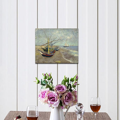 Wieco Art Fishing Boats on the Beach at Les Saintes Maries Modern Giclee Canvas Prints of Van Gogh Famous Oil Paintings Reproduction Seascape Pictures on Canvas Wall Art Work For Home Decorations