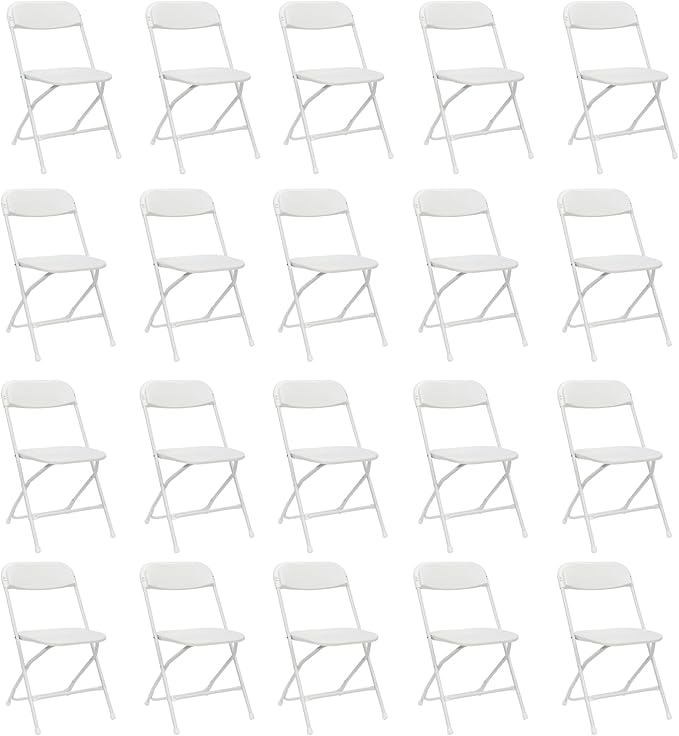 20 Pack White Heavy Duty Plastic Foldable Chair, Stackable Chairs with Reinfoced Steel Frame for Indoor and Outdoor, Wedding, Party, Restaurant, Meeting Room, Patio