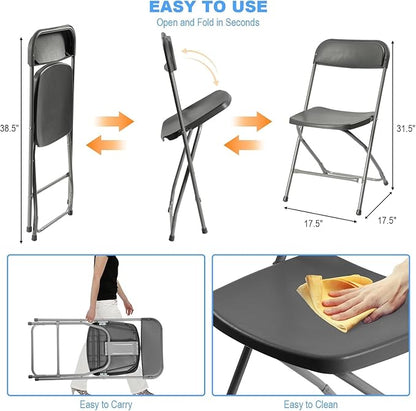 6 Pack Grey Heavy Duty Plastic Foldable Chair, Stackable Chairs with Reinfoced Steel Frame for Indoor and Outdoor, Wedding, Party, Restaurant, Meeting Room, Patio