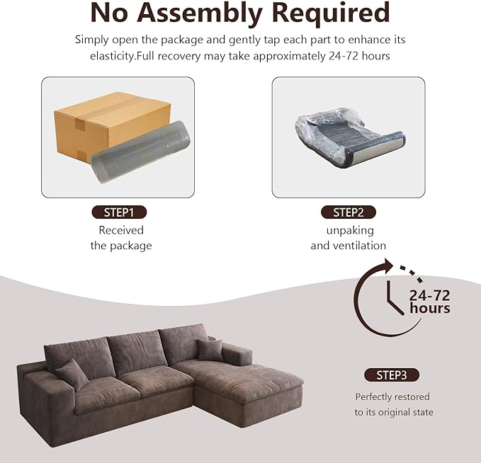 136.6'' L-Shaped Modern Modular Sectional Cloud Couch, 4-Seat Chenille Deep-Seat Sofa with Pillow for Living Room, Bedroom, Apartment, Camel