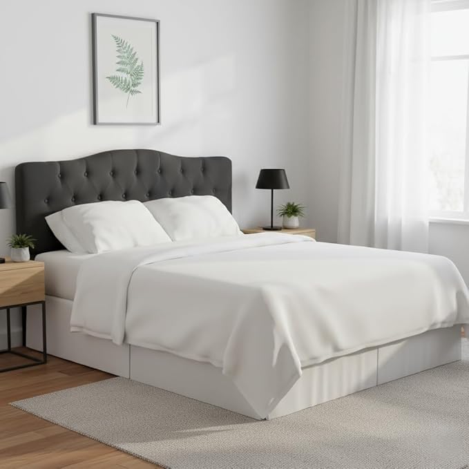 Naomi Home Cassandra Queen Tufted Headboard, Upholstered in Durable Linen Fabric – Premium Foam Cushioning, Adjustable Height, Floating Wall or Bed Frame Mount, Compatible with Adjustable Beds