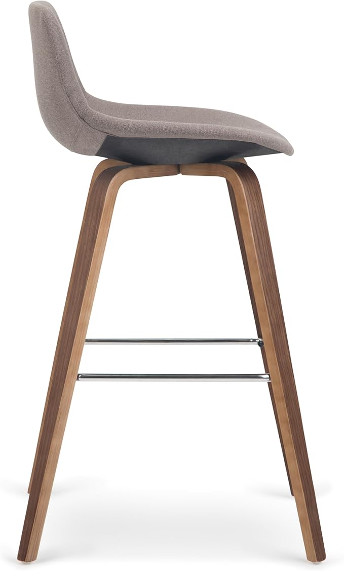 SIMPLIHOME Randolph Counter Stools (Set of 2) - 28 Inch Seat Height Upholstered Bentwood Kitchen Seats in Mocha Woven Fabric, Mid Century Modern Seating with Curved Backrest and Chrome Footrest