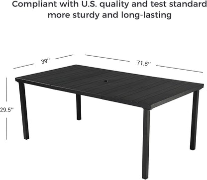 Grand patio 7-Piece Outdoor Dining Set for 6, Patio Dining Furniture Set for 6 Swivel Rope Wicker Chairs & 1 Straight Legs Rectangular Dining Faux Woodgrain Table with Umbrella Hole, Light Gray Brown