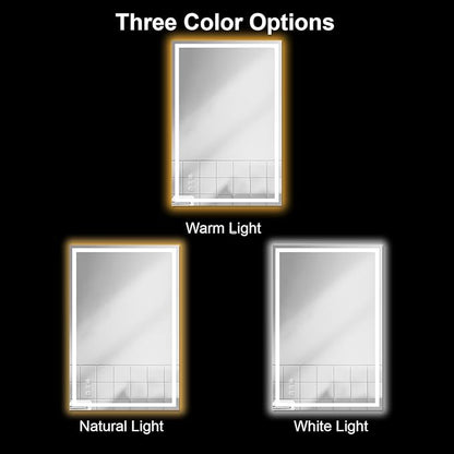Awoco 48''x32'' LED Bathroom Mirror with Light, Lighted Vanity Mirror with Backlit and Front Light, Dimmable Anti-Fog Memory Function Lighted Mirror with 3 Colors for Bathroom Wall