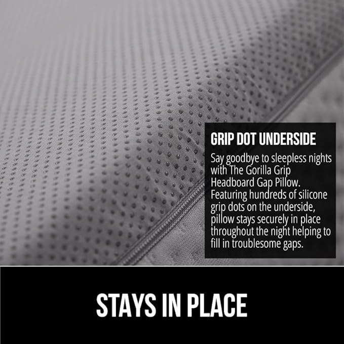 GORILLA GRIP Patent Pending King Bed Wedge Pillow Headboard Gap Filler, US Designed, Comfortable Supportive High Density Foam Pillows, Stay in Place Gripping Dots, Wedges Between Mattress, Soft Gray