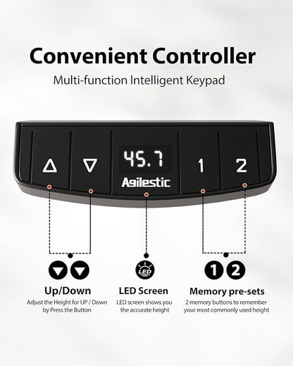 Electric Height Adjustable Standing Desk with Power Outlet and LED Light Strip, Sit to Stand, Ergonomic 48x24 Rising Desk with Memory Presets, Home Office Workstation, Computer Gaming Table, Walnut