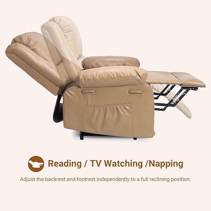 PU Leather Electric Power Lift Chair, Recliner Massage Chair with Remote Control and Side Pocket for Elderly, Power Lift Recliner Sofa with Heat and Massage for Living Room, Earthy Yellow