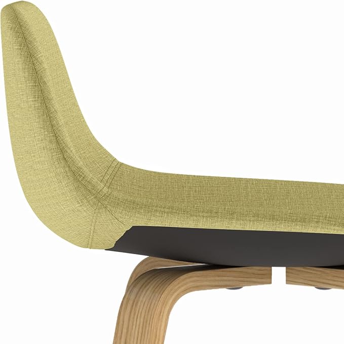 SIMPLIHOME Randolph Counter Stools (Set of 2) - 28 Inch Seat Height Upholstered Bentwood Kitchen Seats in Acid Green Linen Look Fabric, Mid Century Modern Seating with Curved Backrest and Footrest