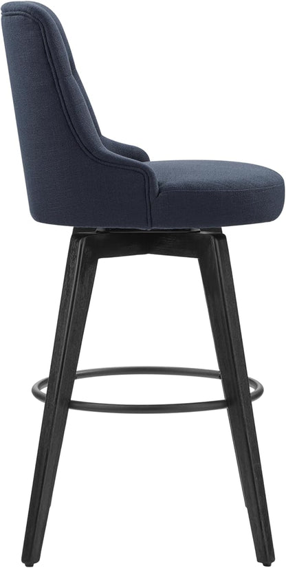 Watson & Whitely Bar Stools, 360° Swivel Upholstered Bar Stool with Back, 30" H Bar Height Barstools, Set of 2, Performance Fabric in Insignia Blue