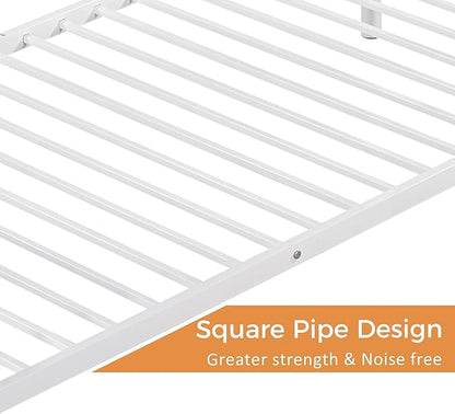 Merax Metal Bunk Bed, Bunk Bed with Ladder and high Guardrail, Able to Split, Under Bed Storage Space, Noise Free, Twin Over Twin Size, White