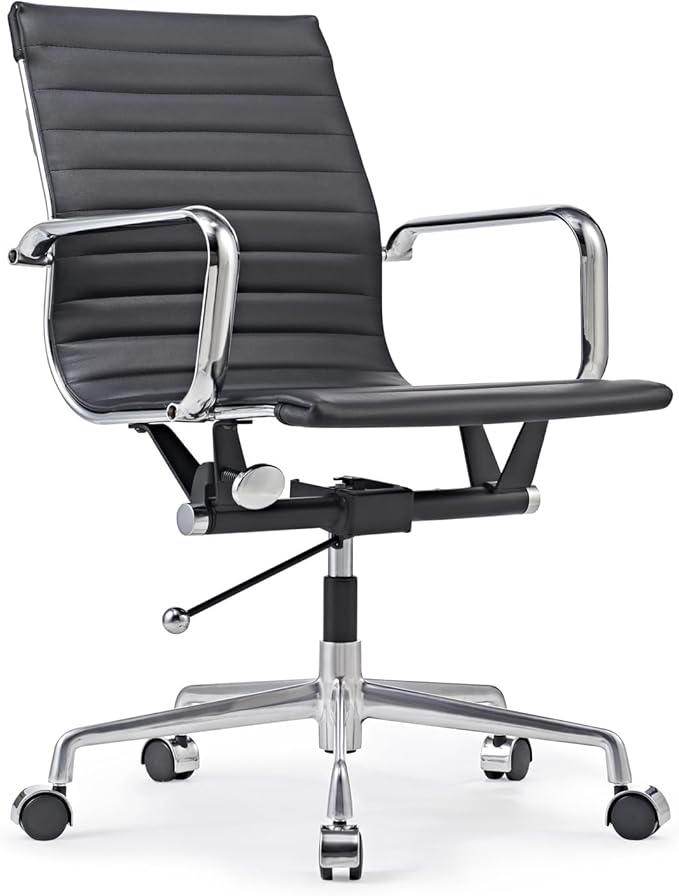 Deluxe Black Office Chair, Mid Back Computer Chair, Vegan Leather Desk Chair, Ergonomic Office Chair for Extra Back & Lumbar Support -Black