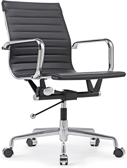 Deluxe Black Office Chair, Mid Back Computer Chair, Vegan Leather Desk Chair, Ergonomic Office Chair for Extra Back & Lumbar Support -Black