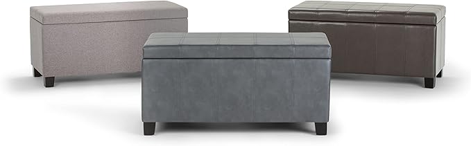 SIMPLIHOME Dover 36 inch Wide Contemporary Rectangle Storage Ottoman Bench in Chocolate Brown Vegan Faux Leather, Assembled, For the Living Room, Entryway and Family Room