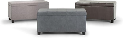 SIMPLIHOME Dover Storage Ottoman Bench - 36 inch Wide Upholstered Linen Look Fabric Rectangular Lift-Top Ottoman in Cloud Grey, Contemporary Bench for Living Room with Safety Hinges