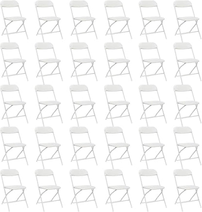 30 Pack White Plastic Folding Chairs, Portable Party Chairs, Stackable Commercial Seats with Steel Frame for Home Office Wedding Party Indoor Outdoor Events Chairs, 350lbs Capacity