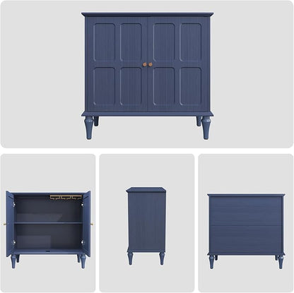 ARTPOWER Blue Sideboard Buffet Cabinet with Storage, Mid-Century Modern Storage Cabinet with 2 Doors and Adjustable Shelves, Accent Style Sideboard for Entryway, Dining Room, Living Room