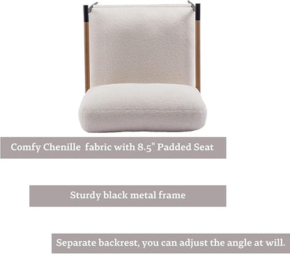 LukeAlon Mid-Century Sherpa Accent Chair, Ultra Soft Living Room Chair with Metal Legs Modern Armchair Lounge Chair Upholstered Comfy Leisure Chair for Bedroom Reception Area Reading Room, White