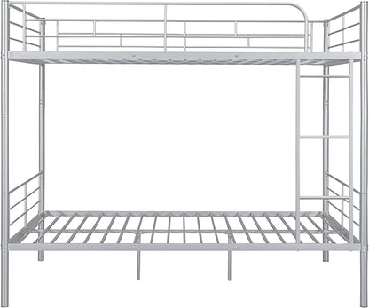 Merax Full Over Full Metal Bunk Bed with Ladder and high Guardrail, Able to Split, Storage Space, No Box Spring Needed, Noise Free, Silver