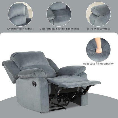 CANMOV Manual Recliner Chair Set of 2, Soft Fabric Overstuffed Recliner Single Sofa Chair for Living Room, Heavy Duty and Safety Reclining Mechanism (Blue Grey)
