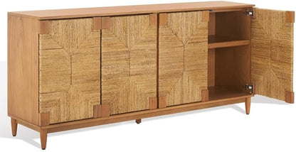 SAFAVIEH Couture Collection Roseanne Natural Banana Stem 4-Door Sideboard Buffet Storage Table, Ideal for Dining Room, Living Room, Entryway, Bedroom, Home Office