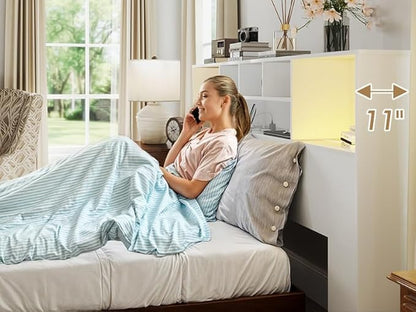 Apicizon King Size Headboard Only, King Bookcase Headboard with Charging Station for Bedroom, Storage Bookcase with USB & 2 Power Outlets, White