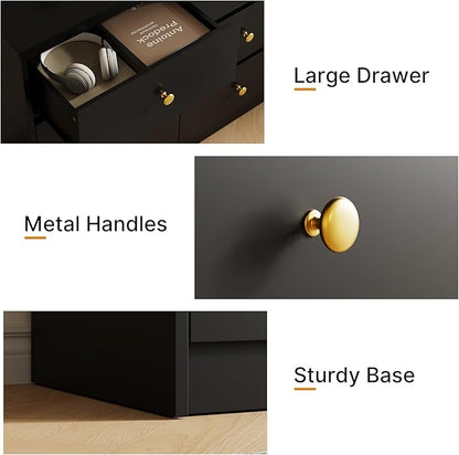 9 Drawer Dresser for Bedroom, 59" Wide Black Chest of Drawers, Wooden Dresser with 9 Drawers with Ample Storage, Modern Storage Organizer for Hallway,Nursery