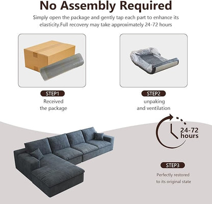 136.6'' L-Shaped Modern Modular Sectional Cloud Couch, 4-Seat Chenille Deep-Seat Sofa with Pillow for Living Room, Bedroom, Apartment, Ocean Blue