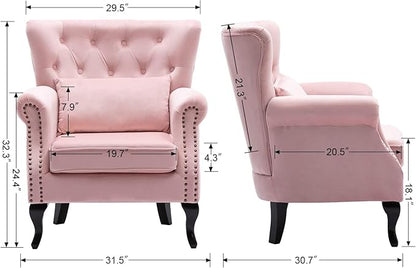 chairus Mid-Century Modern Accent Chair Comfy Tufted Single Sofa Chair Wingback Armchair with Pillow for Club, Living Room, Bedroom - Velvet, Pink