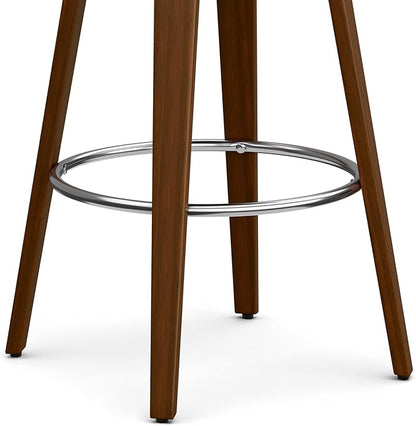 SIMPLIHOME Roland Swivel Bar Stool - 28 inch Seat Height Upholstered Wood Chair in Grey Linen Look Fabric, Mid Century Modern Seating for Kitchen or Bar with Curved Bentwood Back and Footrest