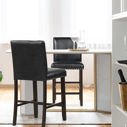 COSTWAY Bar Stools Set of 2, 25.5” PVC Leather Armless Counter Height Chair with Back, Kitchen Island Breakfast Chair for Dining Room, Party Room & Restaurant (2, Black)