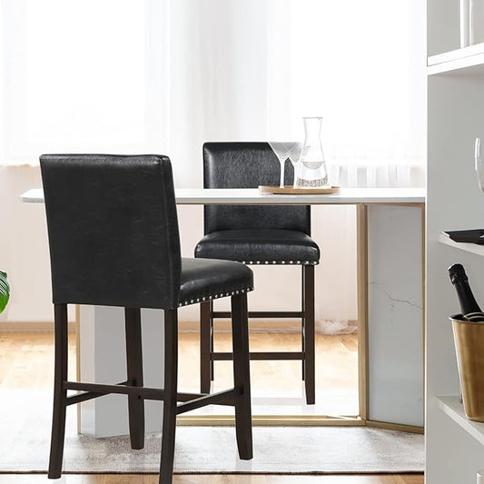 COSTWAY Bar Stools Set of 2, 25.5” PVC Leather Armless Counter Height Chair with Back, Kitchen Island Breakfast Chair for Dining Room, Party Room & Restaurant (2, Black)