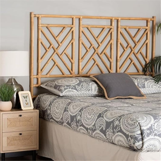 Pemberly Row Bohemian Natural Rattan Queen Size Standalone Headboard