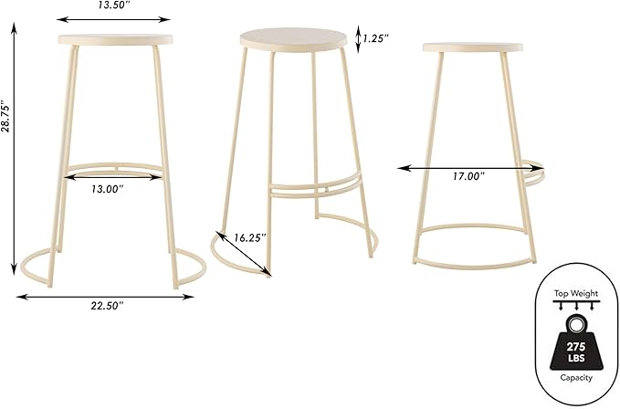 JONATHAN Y BSL1001D Hula 28.75" Modern Designer Iron Curved Backless Bar Stool for Home, Kitchen, Dining Room, Workspaces, Cafes and Resturants, Almond Frame