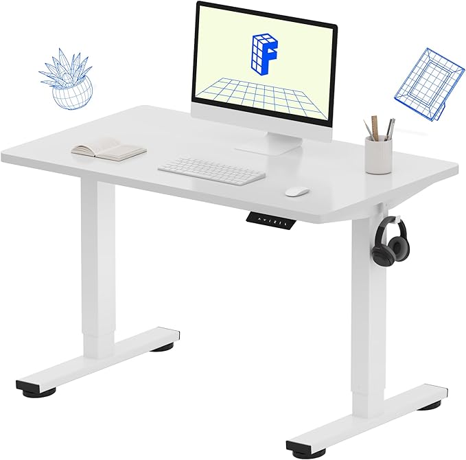 FLEXISPOT EN1 One-Piece Standing Desk 40"x24" White - Home Office Use, Height Adjustable with 4 Memory Presets, Supports Multiple Monitors, White Frame + White Top