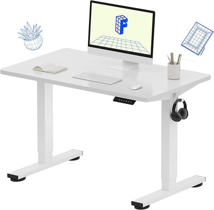FLEXISPOT EN1 One-Piece Standing Desk 40"x24" White - Home Office Use, Height Adjustable with 4 Memory Presets, Supports Multiple Monitors, White Frame + White Top