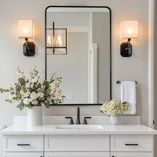 ANDY STAR Black Bathroom Mirror for Wall, 24x36 Inch Rounded Rectangle Mirror for Bathroom, Modern Tube Metal Framed Rectangular Mirror for Vanity, Explosion-Proof Film, Vertically/Horizontally