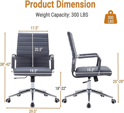 Sidanli Executive Desk Chair, Ergonomic PU Leather Conference Chair with Adjustable Lumbar Support and Rolling Wheels for Home Office Game Room, Mid Back, Gray