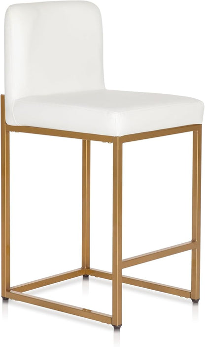 PHI VILLA Bar Stools Set of 4 - Bar Stools with Back Leather Stools for Kitchen Counter, White and Gold Counter Height Bar Stool