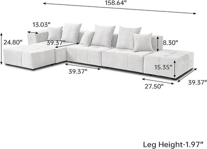 WJShome 158" Oversized Modular Sectional Sofa, L Shaped Couch with Ottoman,Sectional Couches for Living Room,Large Linen Deep Seat with Pillow Couches for Home,Spacious Space,White