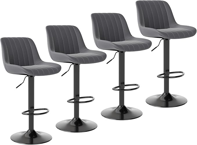 Youhauchair Bar Stools Set of 4, Swivel Counter Height Barstools with Back, Adjustable PU Leather Bar Chairs, Modern Armless Kitchen Island Stool, Dark Grey