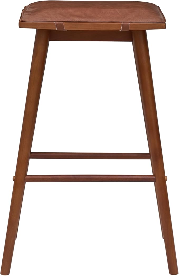 JONATHAN Y BSL2002A Peroni 30.5" MidCentury Classic Saddle-Seat Solid Wood/Vegan Leather Backless Bar Stool for Home, Kitchen, Cafes and Resturants with Removeable Cushion, Chestnut Brown