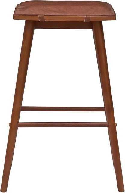JONATHAN Y BSL2002A Peroni 30.5" MidCentury Classic Saddle-Seat Solid Wood/Vegan Leather Backless Bar Stool for Home, Kitchen, Cafes and Resturants with Removeable Cushion, Chestnut Brown