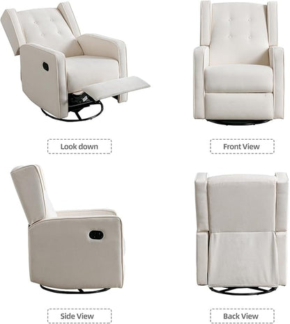CANMOV Swivel Rocker Recliner Chair, Nursery Glider Chair, Nursery Rocking Chairs, Manual Reclining Chair, White