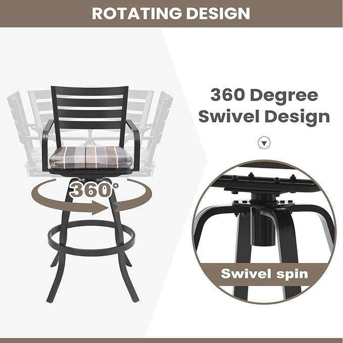 Pellebant 29.5" Outdoor Bar Stools Set of 8, Aluminum Swivel Patio Bar Height Stools with Footrest & Backrest,Rust-Proof Patio Stool Chairs for Deck Lawn Garden,GardenMilano Char