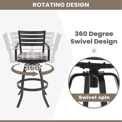 Pellebant 29.5" Outdoor Bar Stools Set of 8, Aluminum Swivel Patio Bar Height Stools with Footrest & Backrest,Rust-Proof Patio Stool Chairs for Deck Lawn Garden,GardenMilano Char