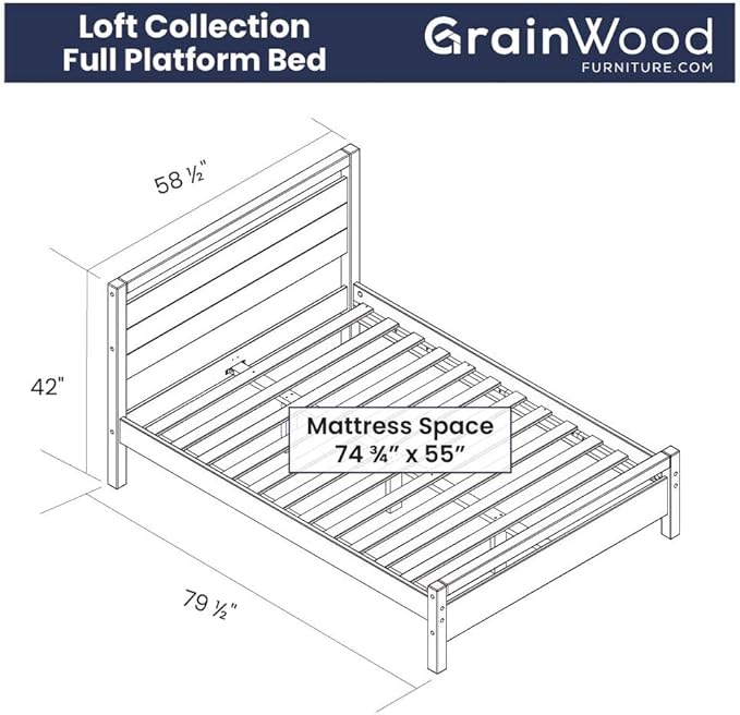 Grain Wood Furniture Loft Full Size Solid Wood Bed, Acacia
